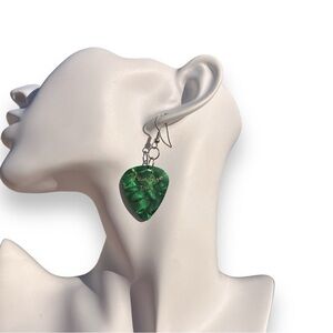 Vintage Fender Thin Green Iridescent Guitar Pick Earrings